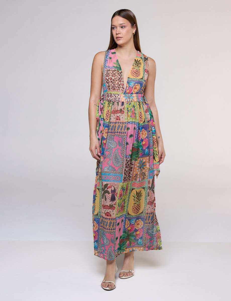 Vestido Maxi Printed - Multi/rosa 