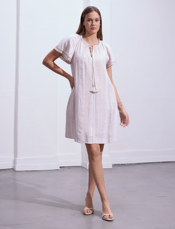 Vestido Lino Lineas BEIGE