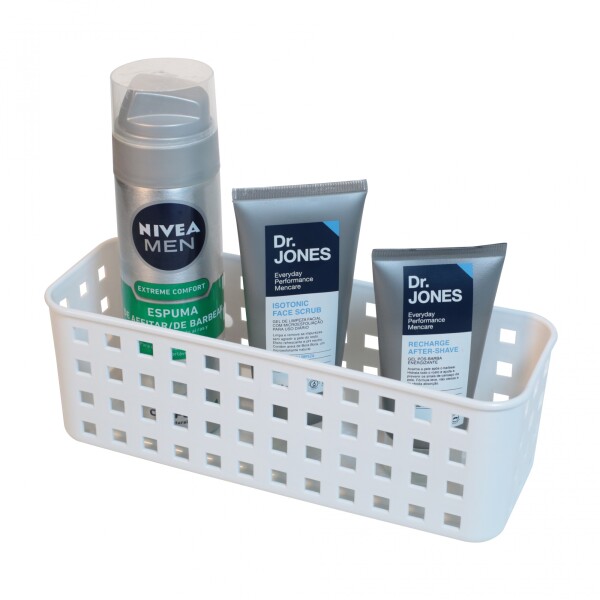 CESTO ORGANIZADOR CON VENTOSAS 24X9X8 CM. BLANCO