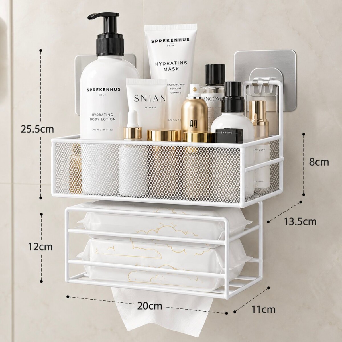 Estante Organizador Metálico Multiuso de Pared 2 Niveles - BLANCO 