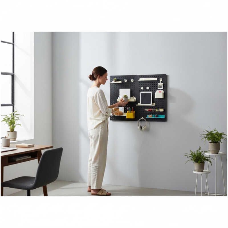 Panel perforado pegboard metálico organizador de pared 60x40 cm – Multiuso para el hogar Negro