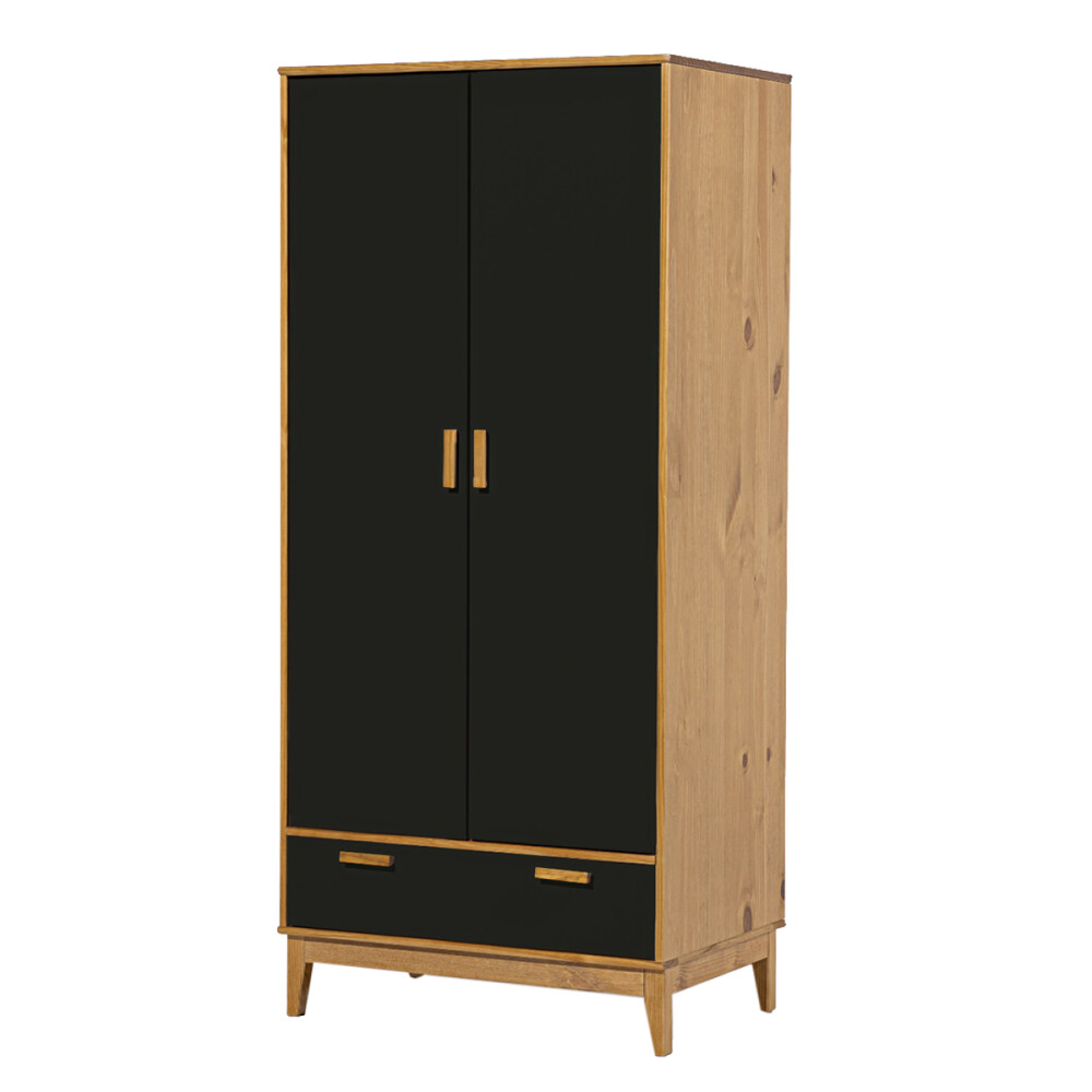 ROPERO 2 PUERTAS 1 CAJON GUARDARROPA ARMARIO CLOSET PLACARD EN MADERA MACIZA NEGRO