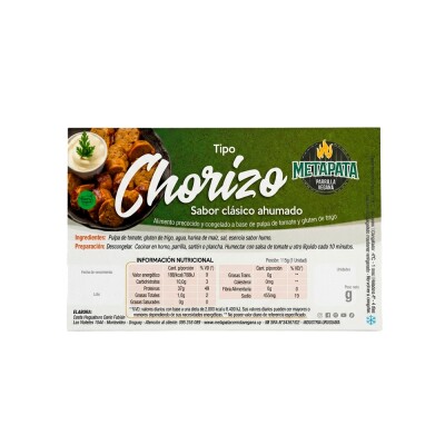 Chorizo Vegano Clásico Ahumado 460 g Metapata Chorizo Ahumado Metapata 420g
