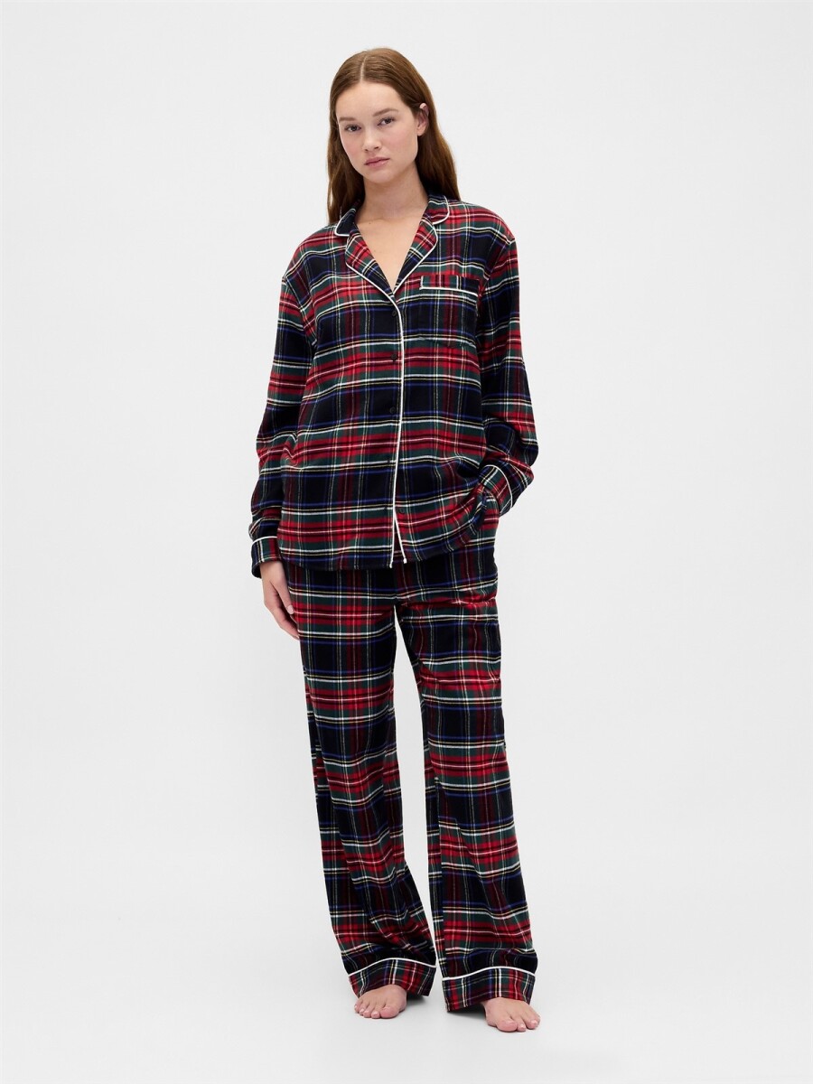 Pijama Set Camisa Y Pantalón Franela Mujer - Fs Black Tartan 