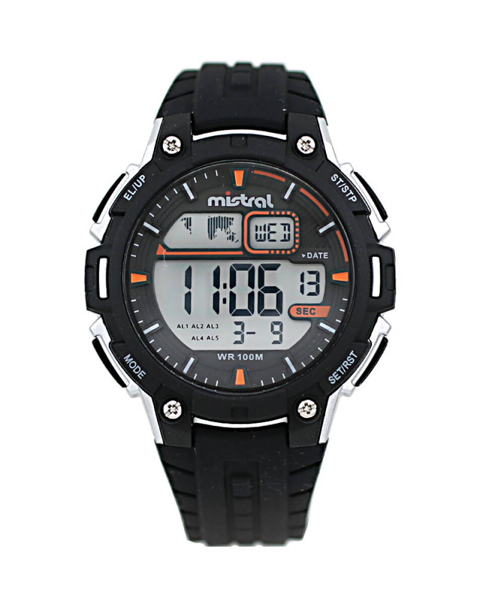 Reloj Mistral Deportivo Silicona Negro. "Producto sin caja" 