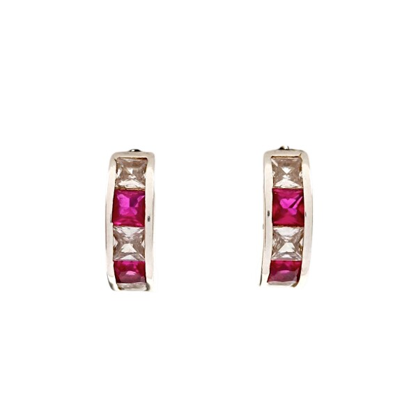 Caravanas Medio aro-Plata 925-Piedra rubí y zirconia-CA3450 Conpiedra