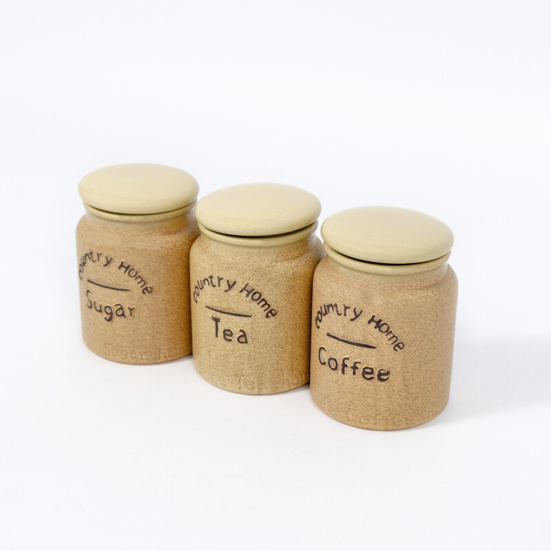 SET FRASCO CERAMICA BEIGE 10X13.5CM 3PZAS Unica