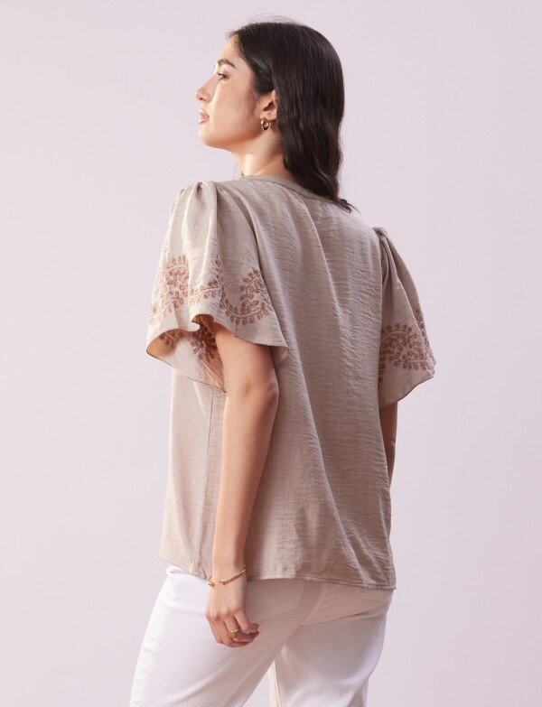 Blusa Manga Bordado BEIGE
