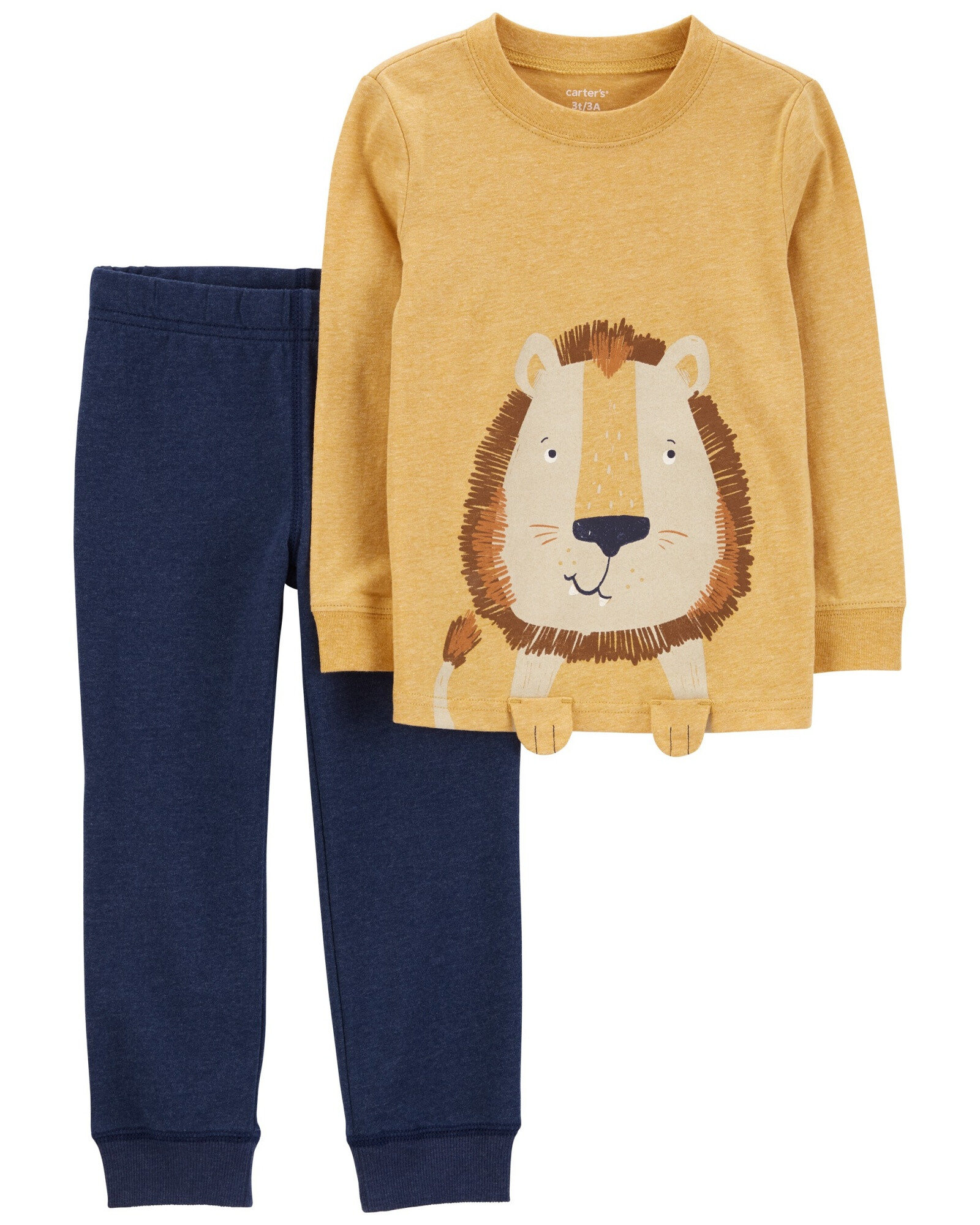 Set dos piezas pantalón y remera de algodón estampa león Sin color