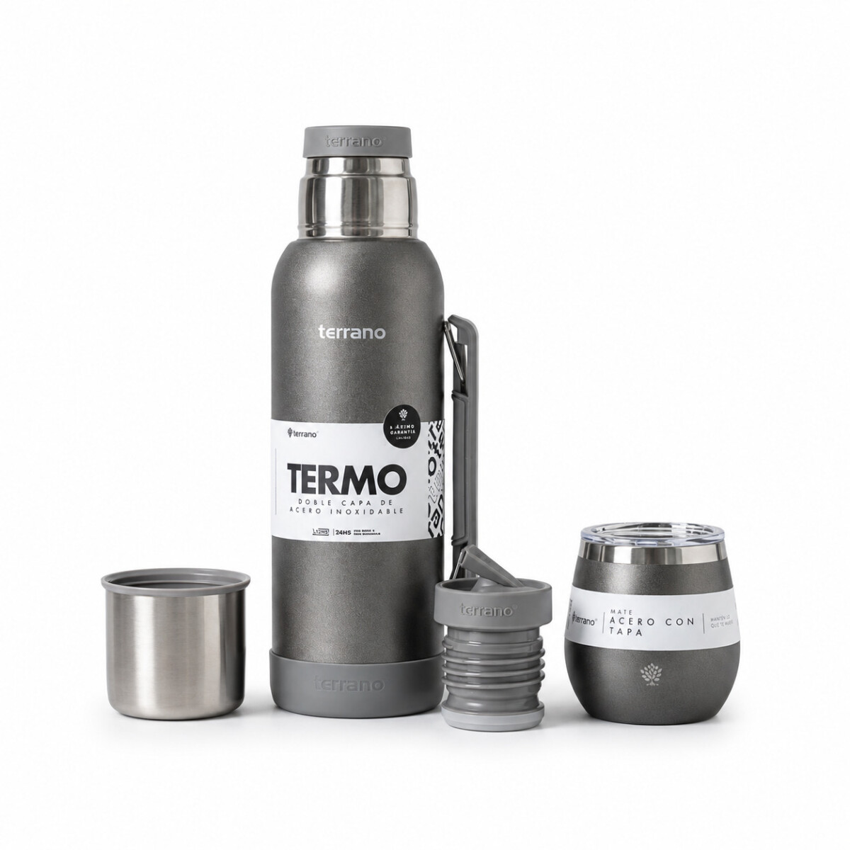 Kit Matero Terrano Box con Termo 1LT y Mate - GRIS-METALIZADO 