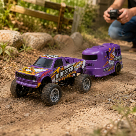 Mini camioneta monster con trailer a control remoto Sc