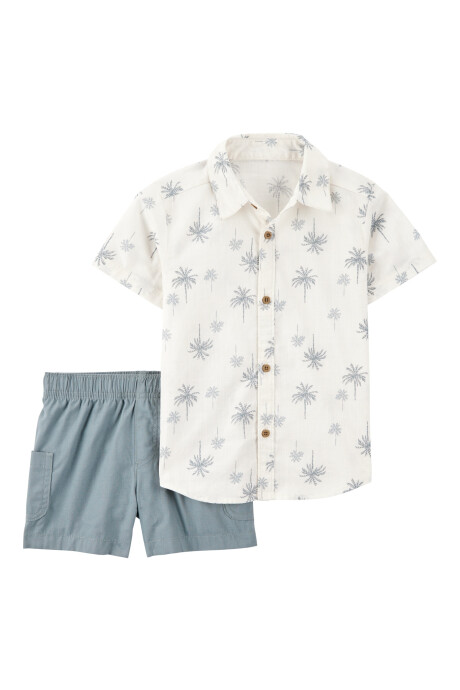 Set dos piezas de algodón, short y camisa, diseño tropical Set dos piezas de algodón, short y camisa, diseño tropical