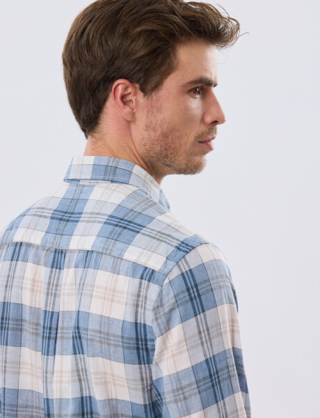 CAMISA CUADROS DE LINO Celeste