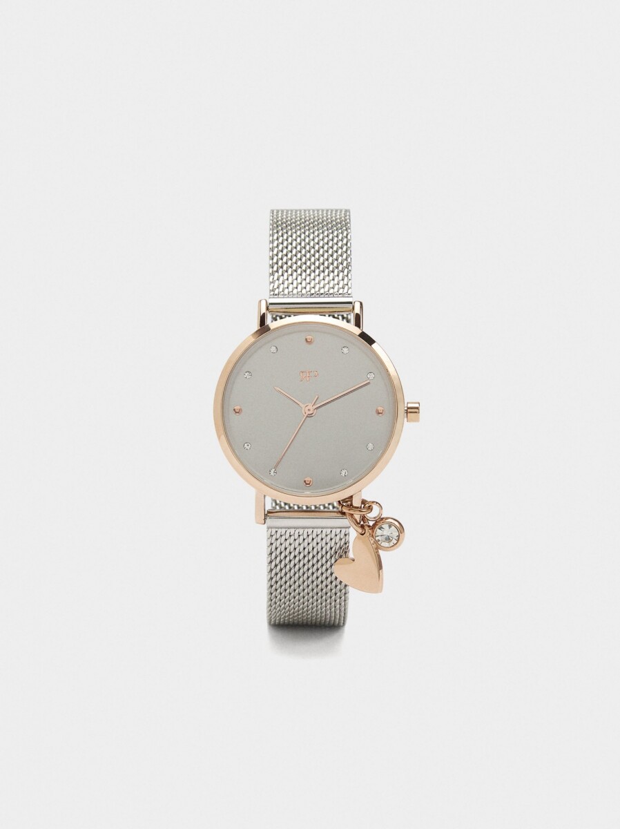 Reloj Bicolor Con Pulsera Acero Inoxidable Con Charm - bicolor 