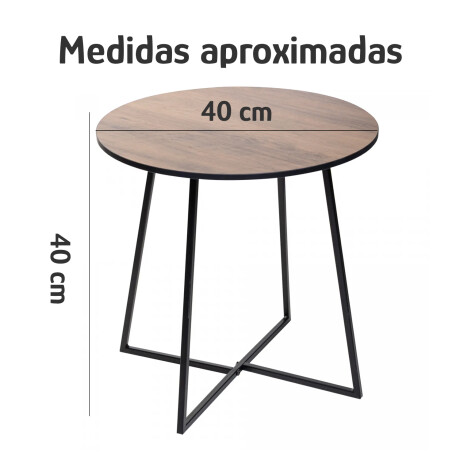 Mesa Auxiliar Redonda Madera y Metal 40x40 cm Minimalista Marrón Oscuro