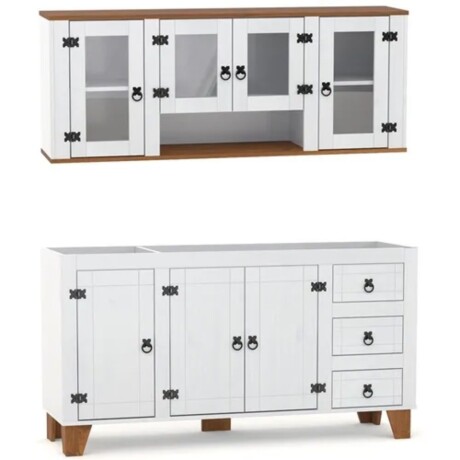 Promo Áereo 4 Puertas + Bajo Mesada Línea Naturale Blanco/Roble con Vidrios