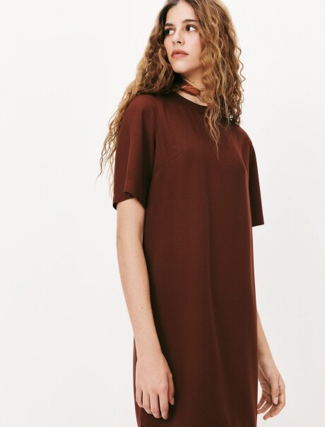 VESTIDO CORTO DE CREPÉ DE VISCOSA BORDEAUX