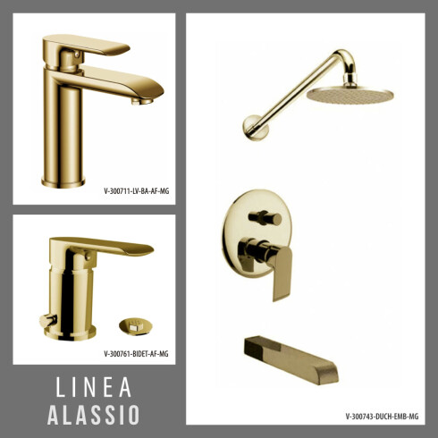 Juego De Griferia Completo. Incluye Ducha Embutida, Lavatorio Bajo Y Bidet Apertura En Frio, Oro Semi Mate Aqualia 000