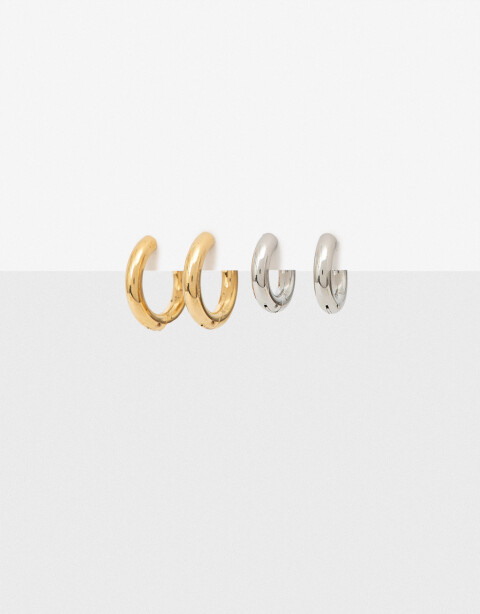 Aros Argollas Set Metal Set De Argollas De Acero Combinadas - Combinacion Bicolor