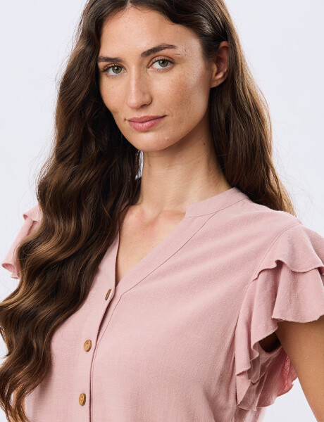 CAMISA DE LINO CON VOLADOS Rosa