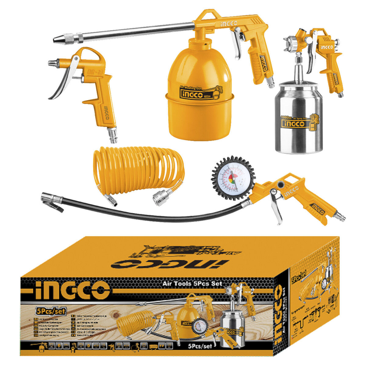 Kit de 5 Accesorios Neumáticos para Compresor Ingco con Conector Tipo USA 