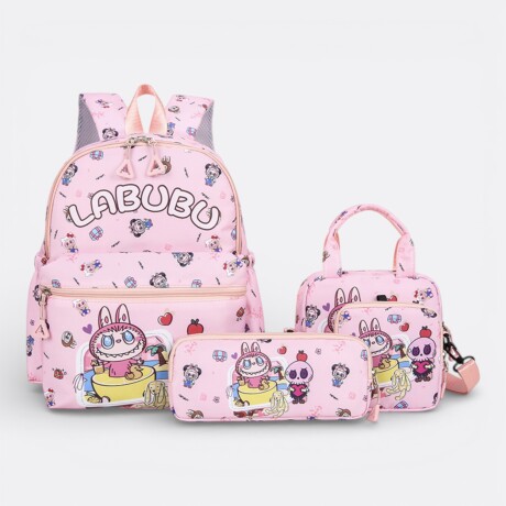 Kit Labubu Mochila + Cartuchera + Lonchera Rosa