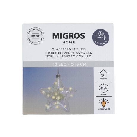 Estrella con luz led 15cm tornasolada a pila Estrella con luz led 15cm tornasolada a pila