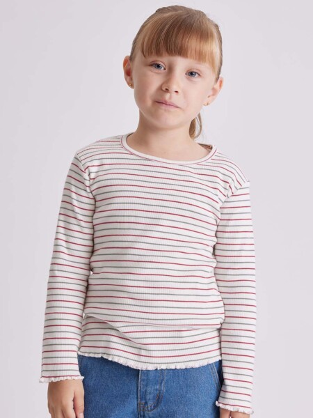 Remera manga larga rib Rayas Crudo