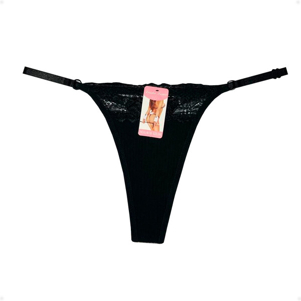Tanga Colaless Ajustable De Encaje Negro