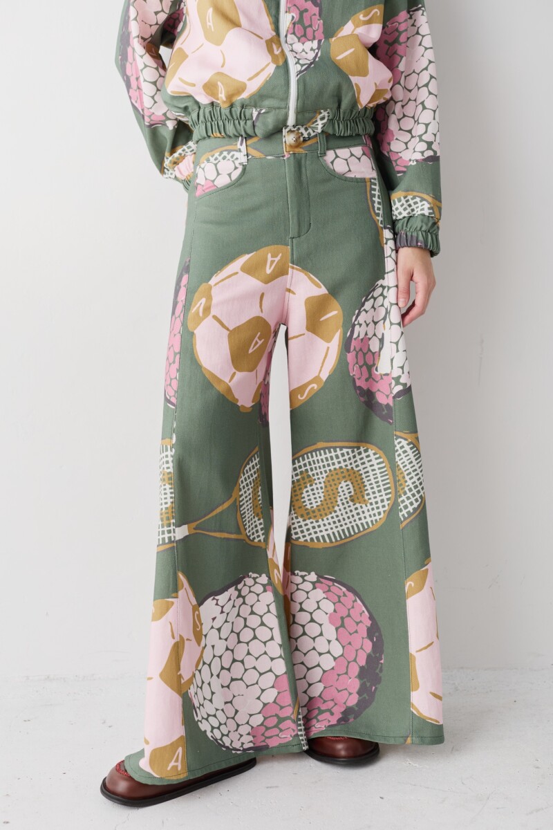 PANTALON WIDE XL PRINT TEAM - Macros Verde 