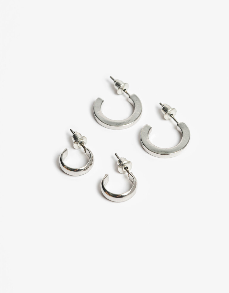 Aros Argollas Set Adicional Set De Argollas Metal - Plateado Rodio