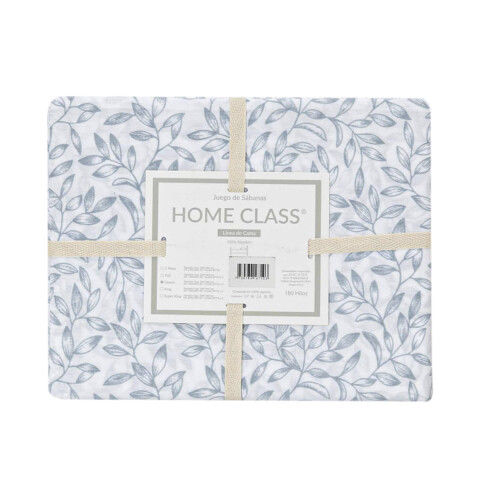 Juego Sábanas 1 Plaza Home Class Estampado 180 Hilos 100% Algodón 10-1 HOJAS AZUL