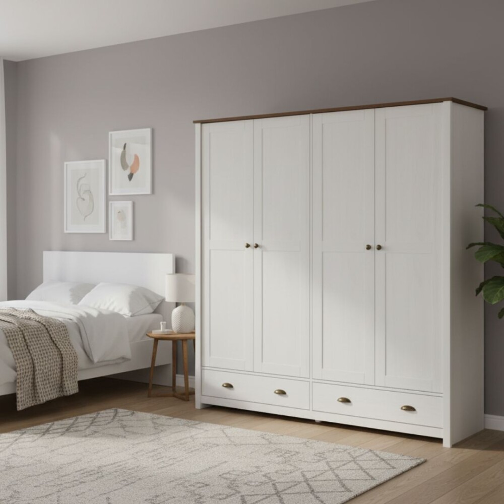 Ropero 4 puertas 2 cajones - Madera maciza - Linea Colonial Blanco