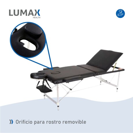 Camilla Portátil 3 Cuerpos Profesional Lumax de Aluminio 185x60cm Negro