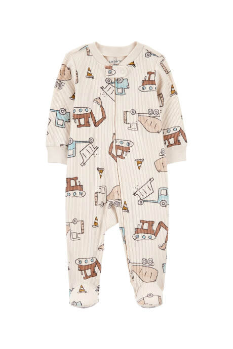 Pijama una pieza de algodón acanalado, con pie, diseño constructor Sin color
