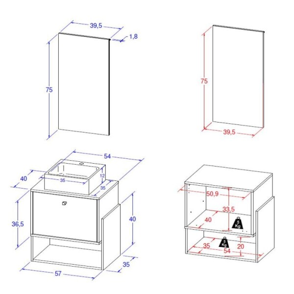 MUEBLE DE BAÑO SUSPENDIDO 57 CM CON BACHA Y ESPEJO - CARTAGENA/NEGRO MUEBLE DE BAÑO SUSPENDIDO 57 CM CON BACHA Y ESPEJO - CARTAGENA/NEGRO