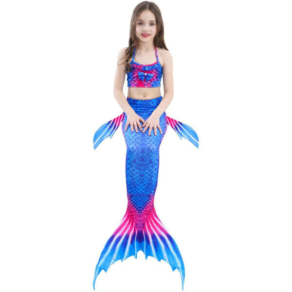 Malla Bikini Cola Sirena Premium Infantil Niñas Traje Baño Variante Diseño Azul 110