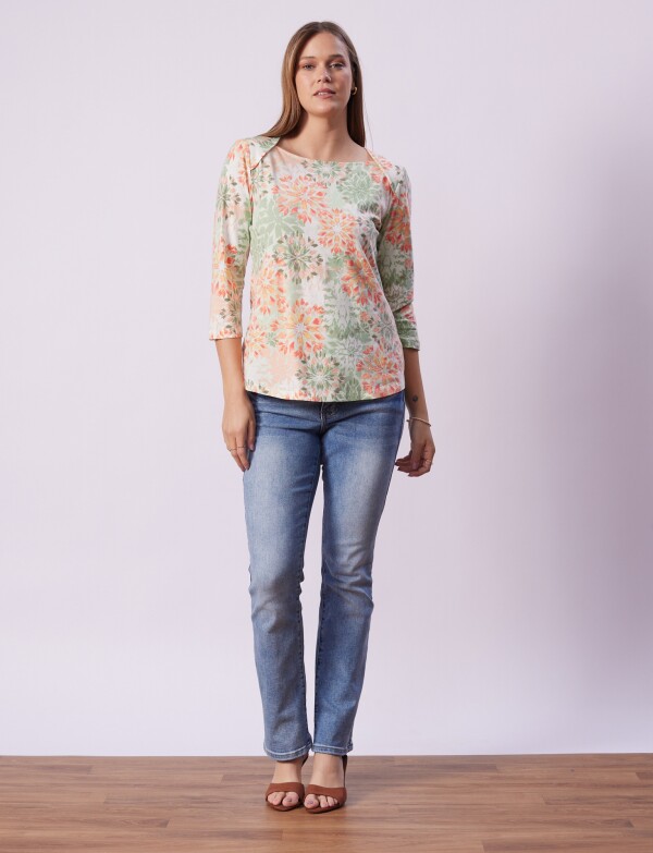 Remera Algodon Flores MULTI/VERDE