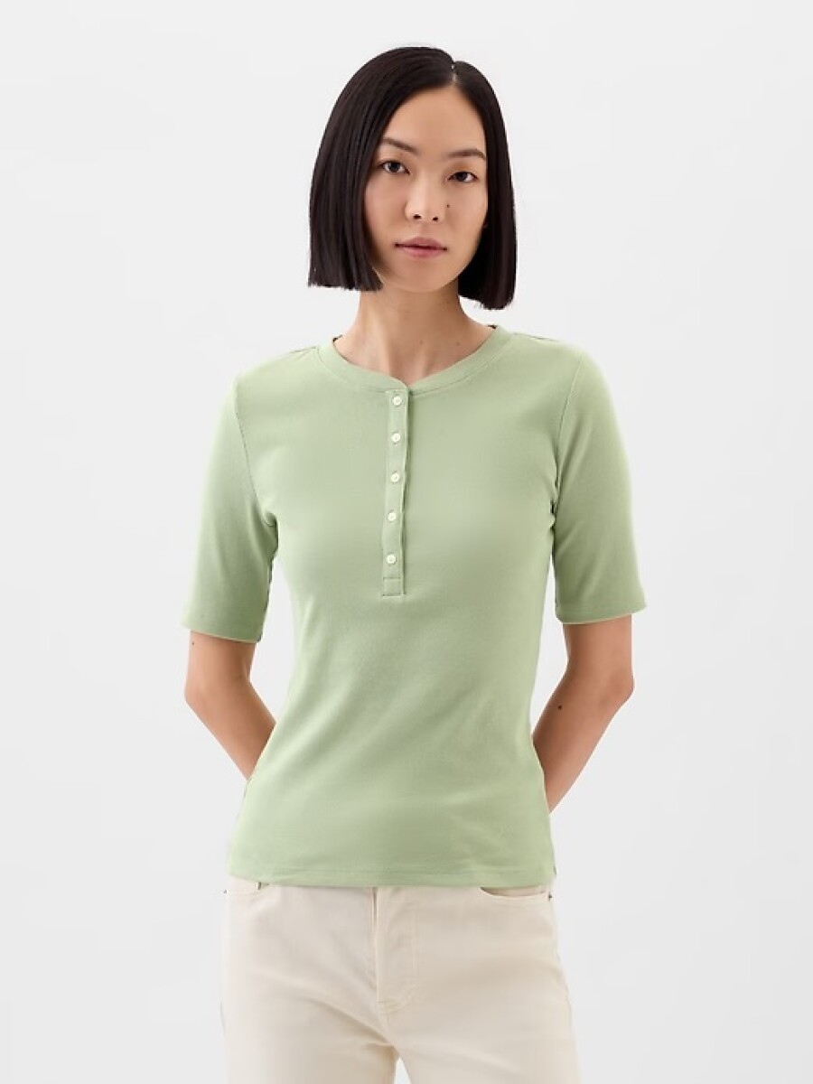 Remera Manga Corta Con Botones Mujer - Desert Sage 