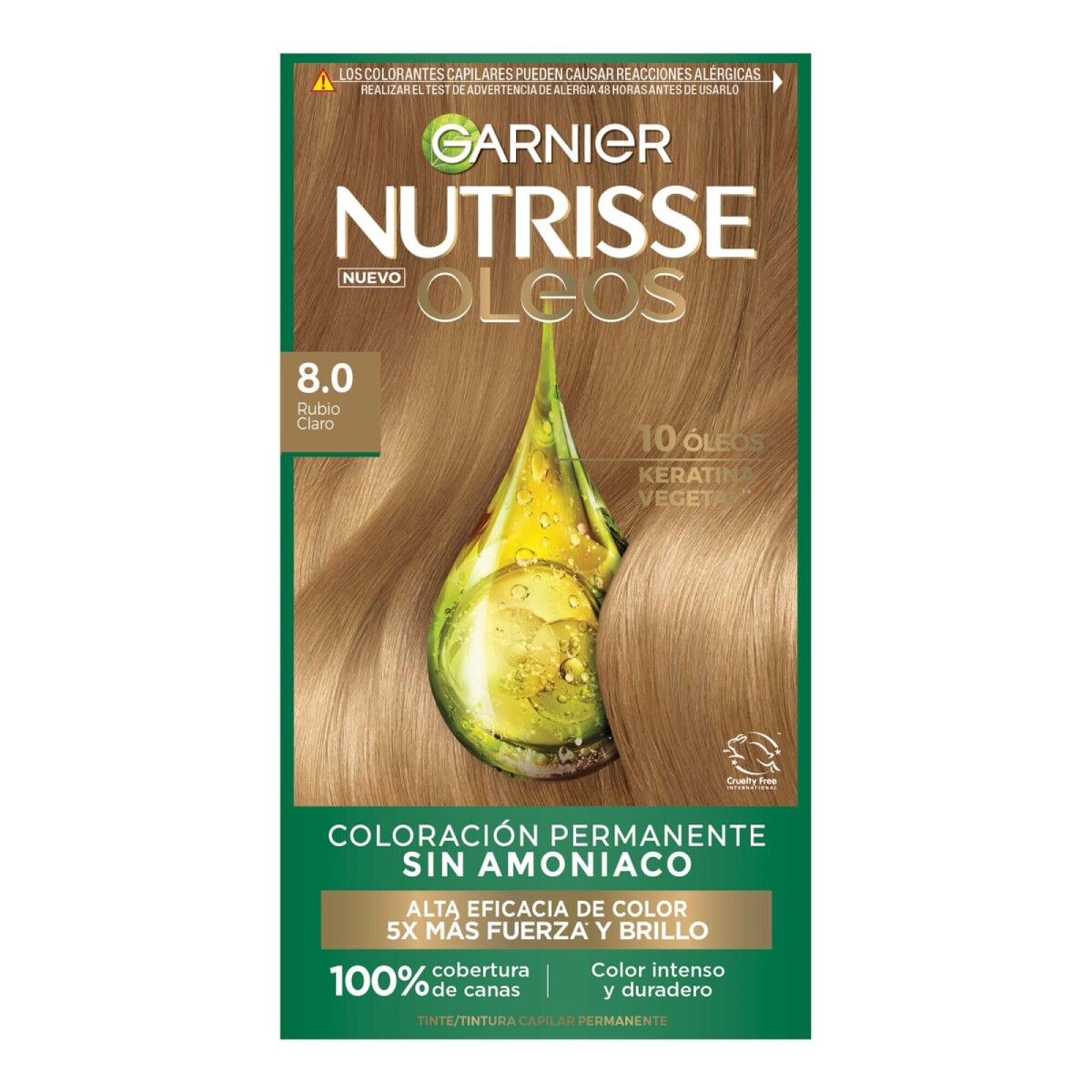 Tinta Garnier Nutrisse Óleo Sin Amoníaco Nº8 Rubio Claro | Cobertura Total y Nutrición Profunda 