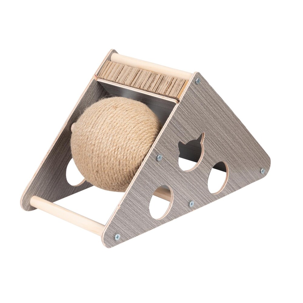 RASCADOR DE MADERA MADERA NATURAL-BEIGE CON PELOTA