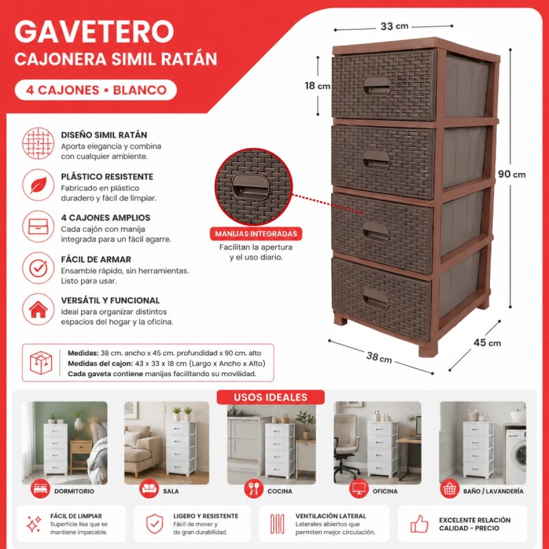 Gavetero cajonera simil ratán MARRON OSCURO