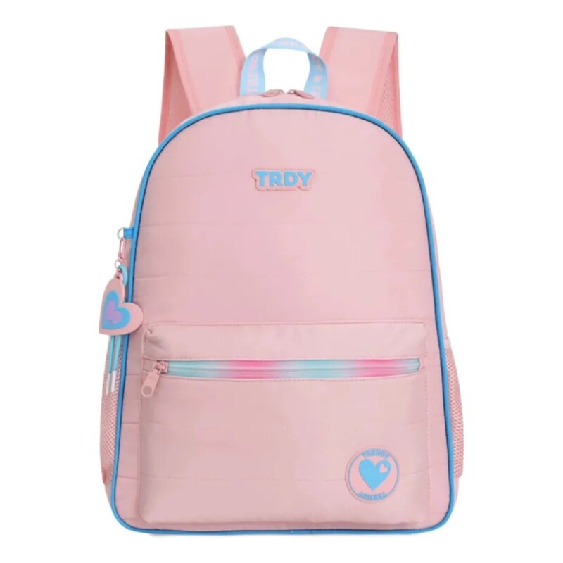 Mochila Escolar Trendy Con Porta Botellas Y Llavero Para Uso Infantil Diario Rosa