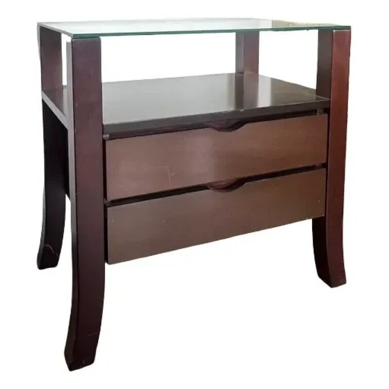 MESA DE LUZ CON 2 CAJONES Y TAPA DE VIDRIO - MERCADERIA CON DETALLES MESA DE LUZ CON 2 CAJONES Y TAPA DE VIDRIO - MERCADERIA CON DETALLES