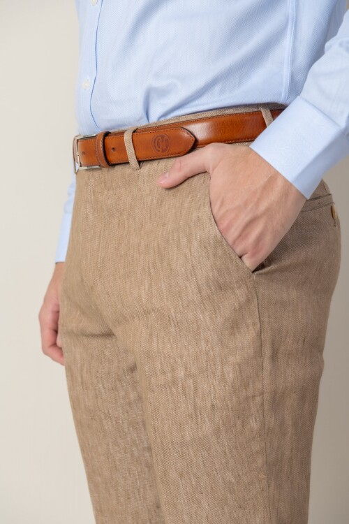 Pantalon de lino Classic Fit Beige