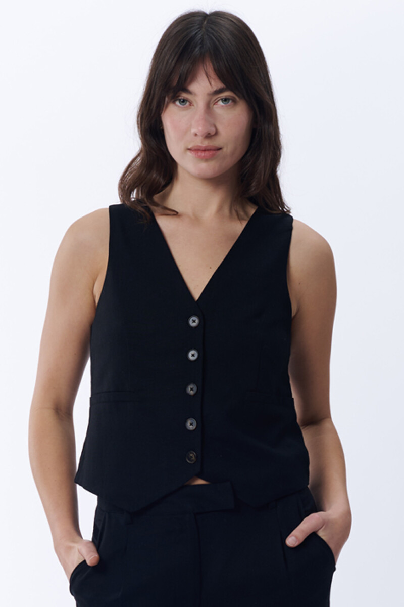 Chaleco Corto Con Lino Negro