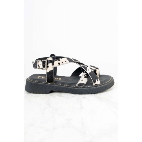 Sandalia Animal Print Cuero Vaca Negro