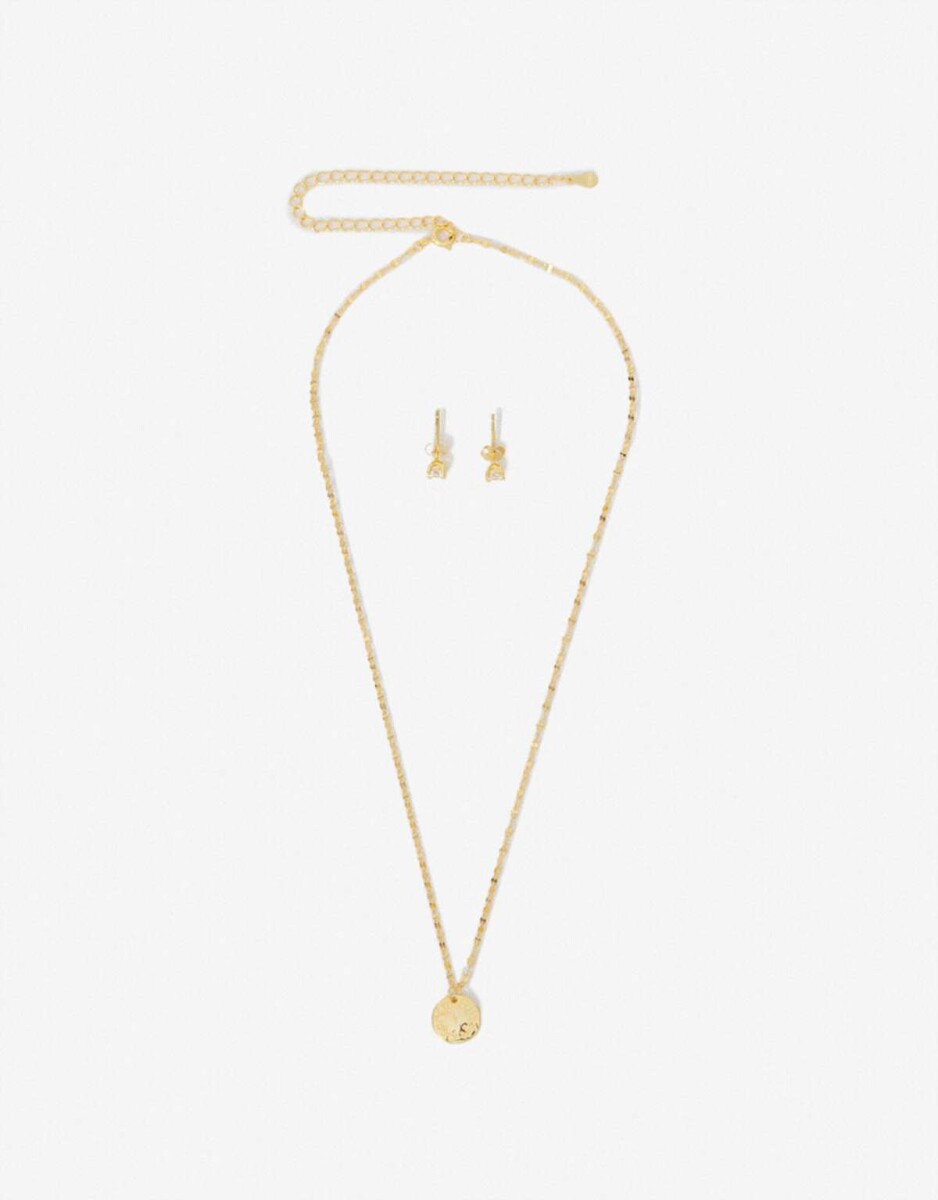 Set Aros Pasantes Y Cadena Plata 925 - Dorado 