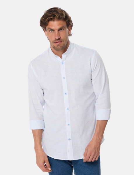 CAMISA RAYADA DE LINO CUELLO MAO Celeste