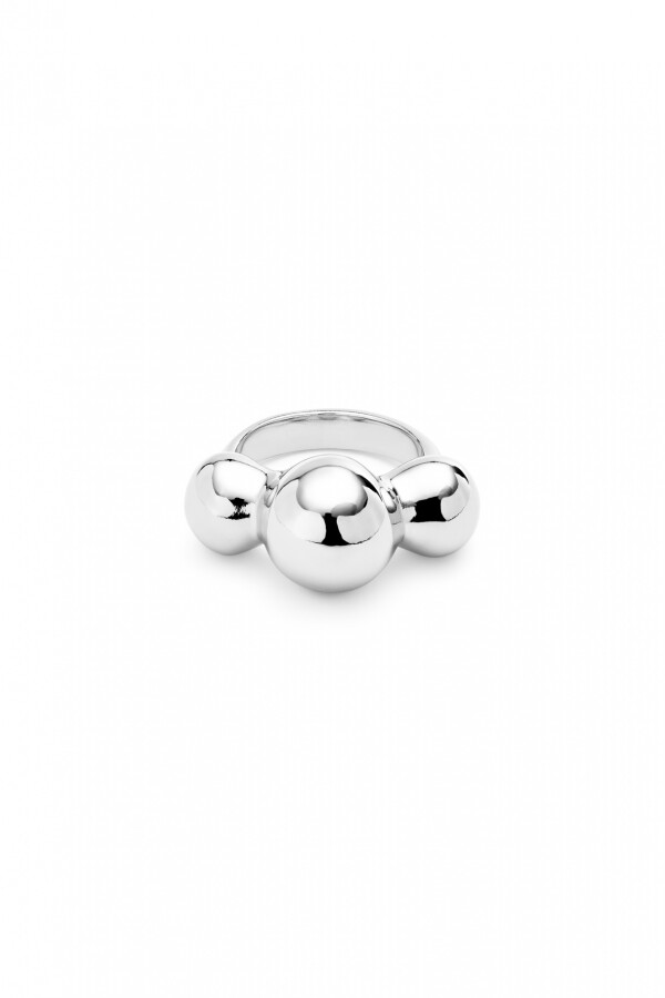 ANILLO EN ALEACIÓN DE METALES BAÑADO EN PLATA DE LEY Y TRES BOLAS CENTRALES Anillo